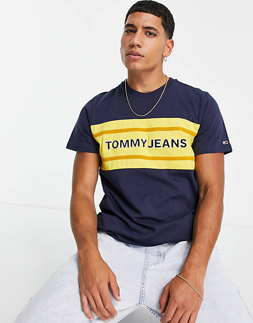 Tommy Jeans colourblock chest stripe logo t-shirt in navy
