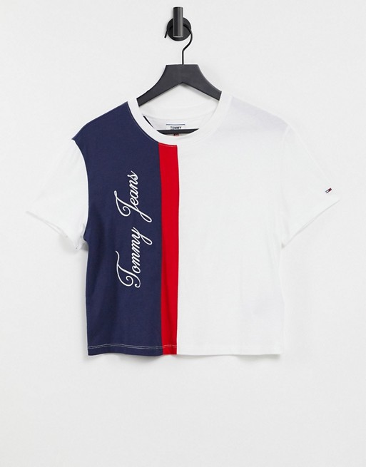 Tommy Jeans colourblock logo t-shirt in white multi