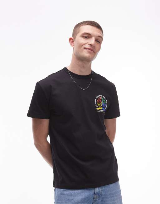 Tommy Jeans colourful crest logo t-shirt with back print graphic in black, 3 of 4