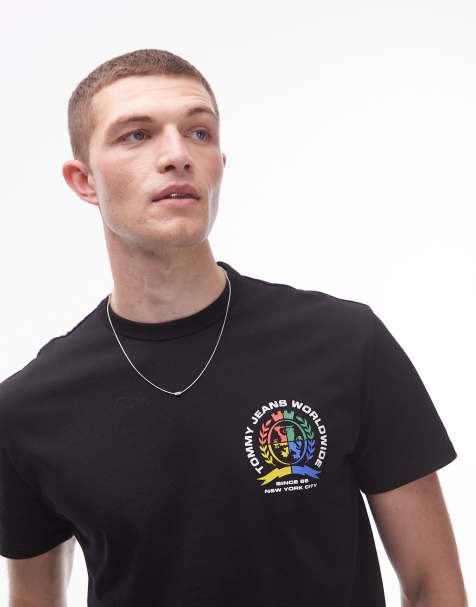 Tommy Jeans colourful crest logo t-shirt with backprint graphic in black - view 1