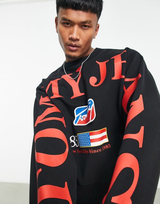 Tommy Jeans - Comfort fit sweatshirt met sportlogo in zwart, 4 van 4