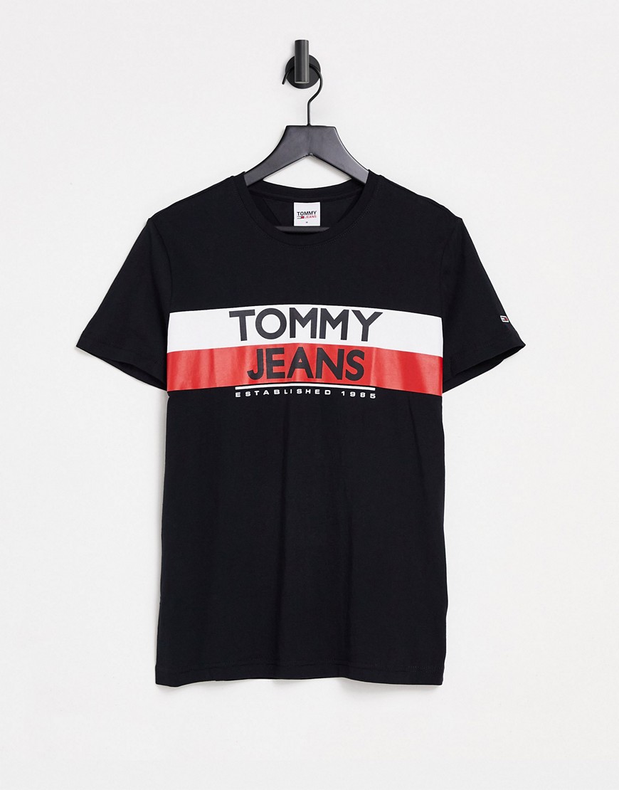 Tommy Jeans contrast color stripe logo T-shirt in black