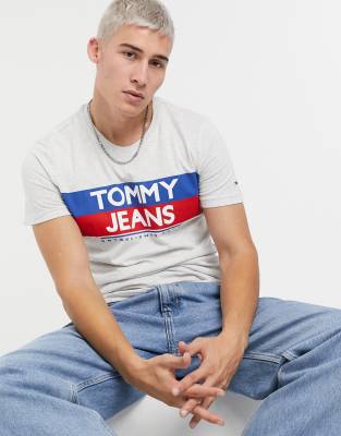 tommy jeans coloured lines logo tee white