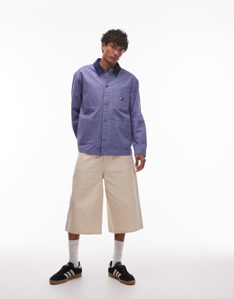 Tommy Jeans contrast corduroy collar overshirt in blue - view 1