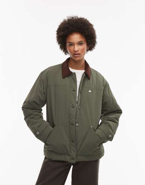 Tommy Jeans cord collar chore jacket in khaki green - view 1