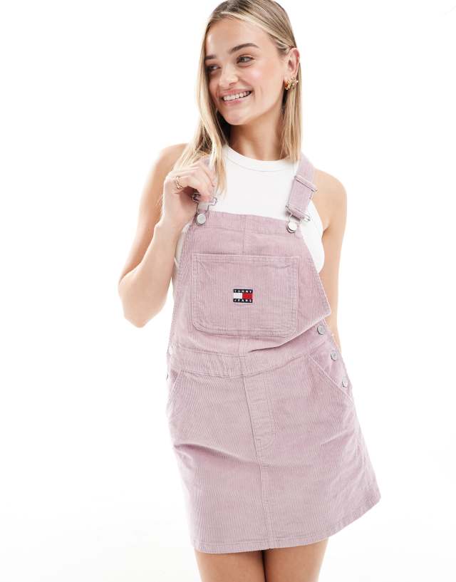 Tommy Jeans - cord dungaree dress in washed pink