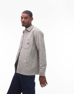 Tommy Jeans cord overshirt in sage green - view 1