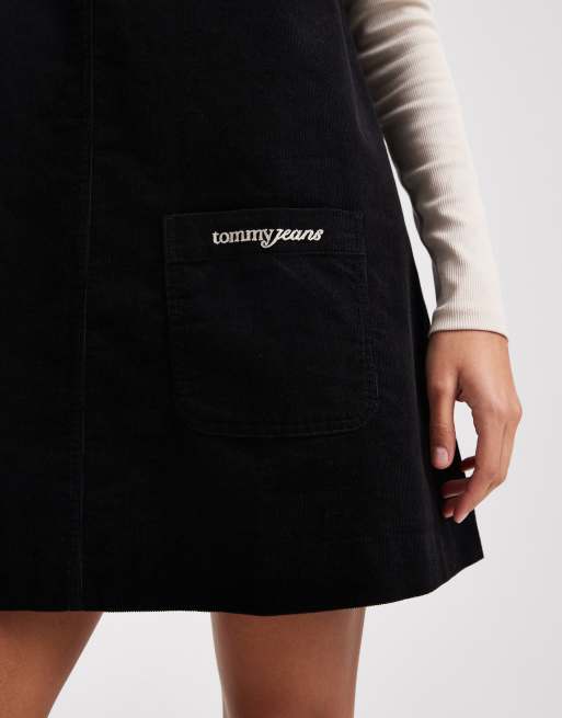 Tommy Jeans cord pinafore mini dress in black, 2 of 4