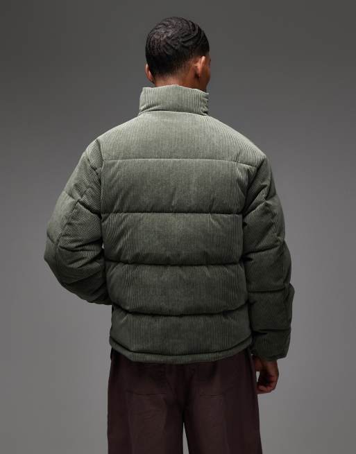 Tommy Jeans cord puffer jacket in dark green, 3 of 5