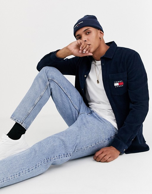 Tommy Jeans cord shirt in navy with large flag logo