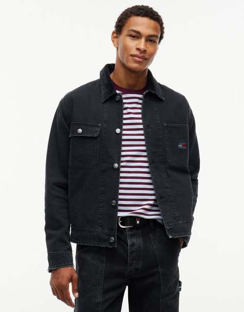 Tommy Jeans Corduroy collar oversized canvas overshirt in black - view 1