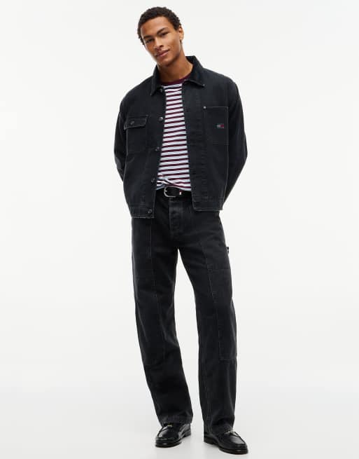 Tommy Jeans Corduroy collar oversized canvas overshirt in black, 2 of 7