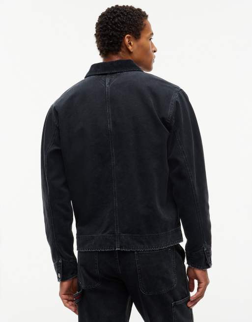 Tommy Jeans Corduroy collar oversized canvas overshirt in black, 5 of 7