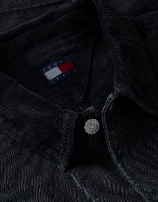 Tommy Jeans Corduroy collar oversized canvas overshirt in black, 7 of 7