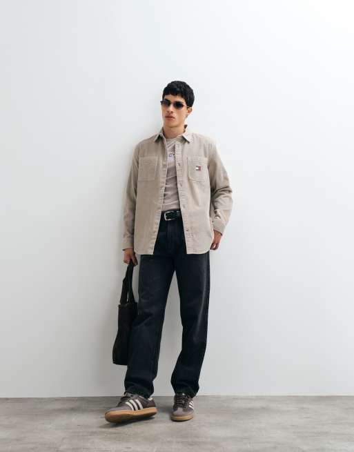 Tommy Jeans corduroy relaxed fit shirt in stone, 2 of 5