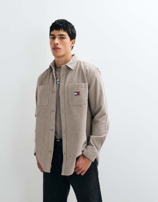 Tommy Jeans corduroy relaxed fit shirt in stone, 5 of 5
