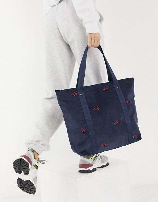 Tommy Jeans corduroy tote bag in navy