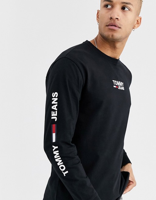 Tommy Jeans corp chest logo long sleeve top in black | ASOS