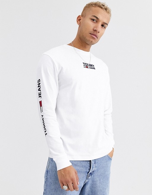 Tommy Jeans corp chest logo long sleeve top in white