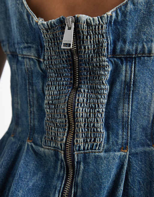 Tommy Jeans corset denim mini dress with seam details in mid wash, 3 of 4