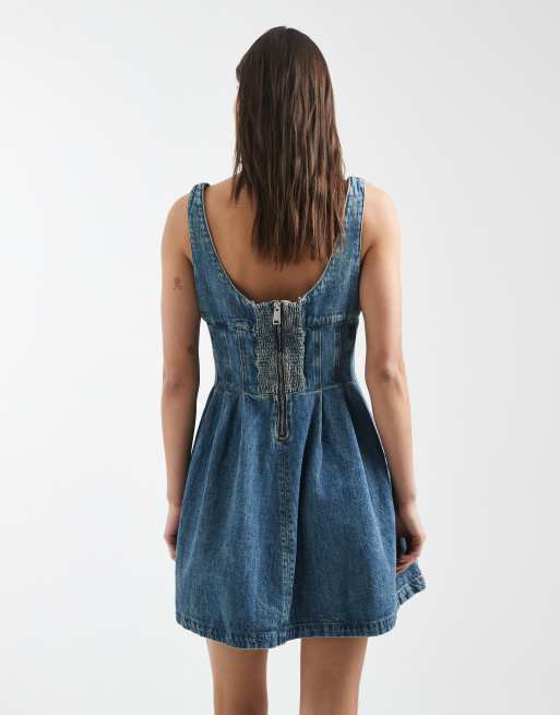 Tommy Jeans corset denim mini dress with seam details in mid wash, 4 of 4