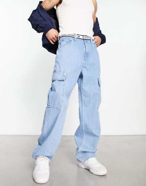 Tommy Jeans cotton Aiden baggy fit cargo jeans in light wash