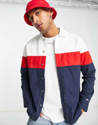 Tommy Jeans cotton archive flag overshirt - NAVY - ASOS Price Checker