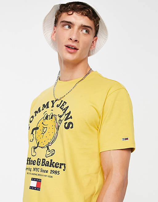 Tommy Jeans cotton bagel shop t-shirt in yellow - YELLOW | ASOS