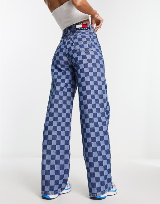 Tommy Jeans cotton claire high rise wide leg jeans in checkerboard print , 2 of 5