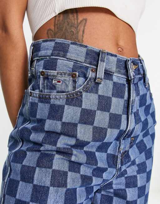 Tommy Jeans cotton claire high rise wide leg jeans in checkerboard print , 3 of 5