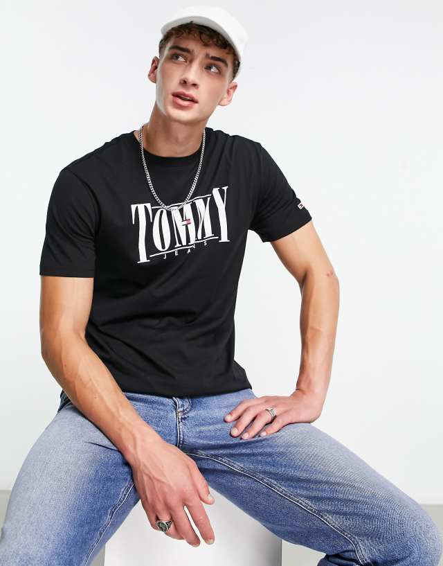 Tommy Jeans cotton classic fit serif logo t-shirt in black