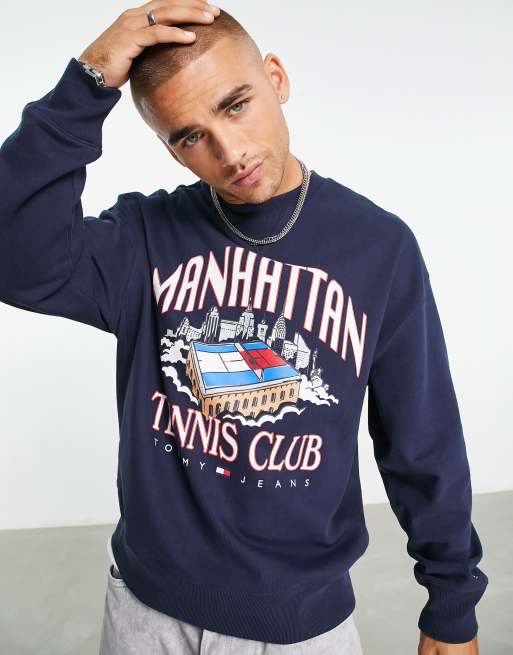 Tommy Jeans cotton manhattan tennis club sweatshirt in navy NAVY