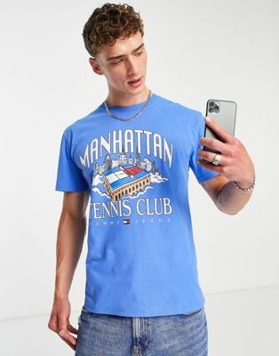 Tommy Jeans cotton manhattan tennis club t-shirt in blue - MBLUE - ASOS Price Checker
