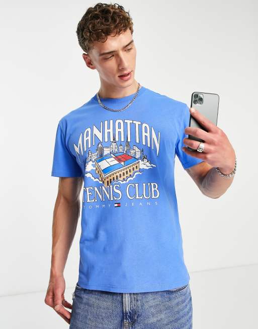 Tommy Jeans cotton tennis club t-shirt in blue MBLUE |