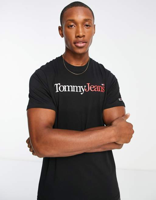 Tommy Jeans cotton multi logo t shirt in black ASOS