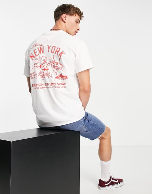 paperback Quilt George Bernard Tommy Jeans cotton pizza delivery t-shirt with back print in white - WHITE  | ASOS