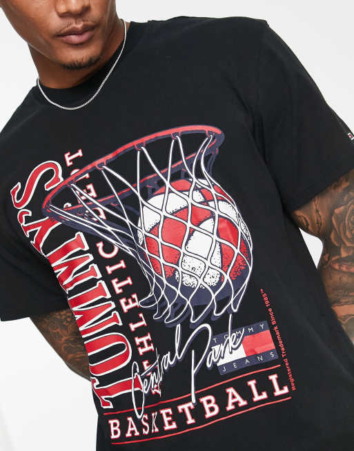 Tommy Jeans cotton relaxed fit basketball vintage print t shirt in