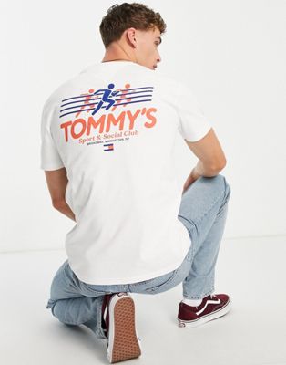 Tommy Jeans cotton retro sports club t-shirt with back print in white - WHITE - ASOS Price Checker