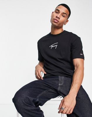 Tommy Jeans cotton signature central logo classic fit t-shirt in black - ASOS Price Checker