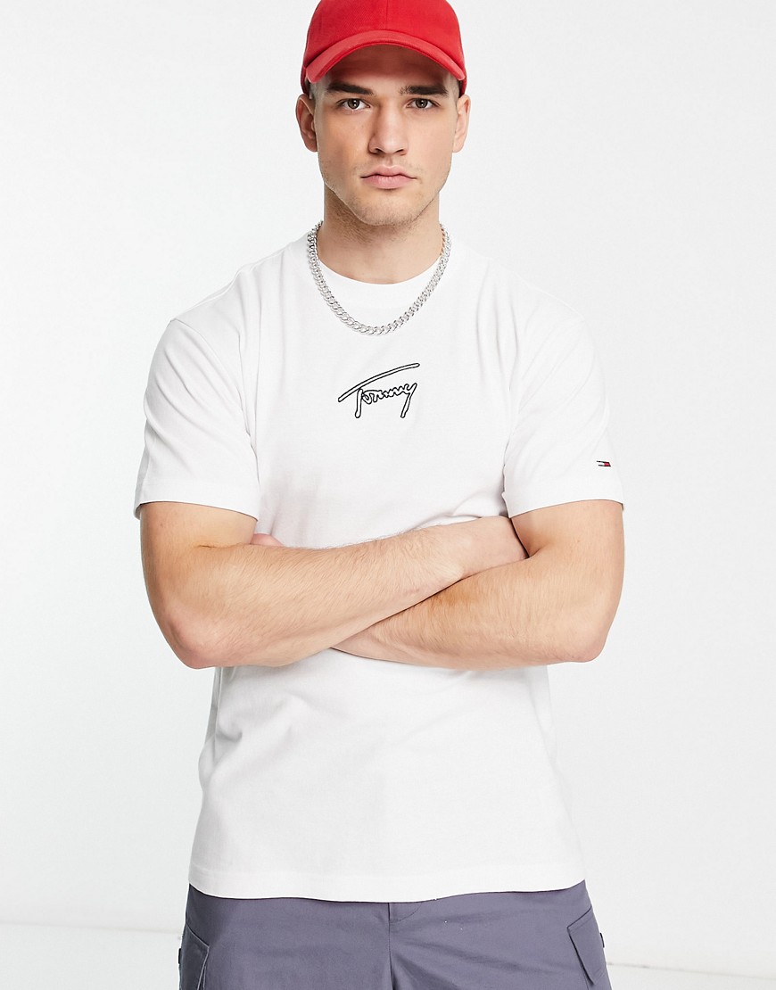 Tommy Jeans cotton signature central logo classic fit t-shirt in white