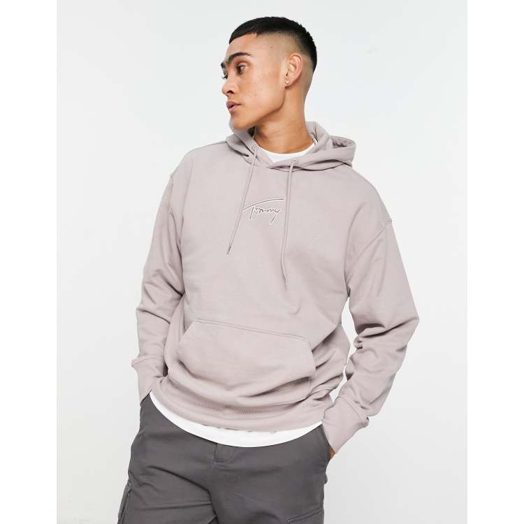 Tommy Jeans cotton signature logo relaxed fit hoodie in stone