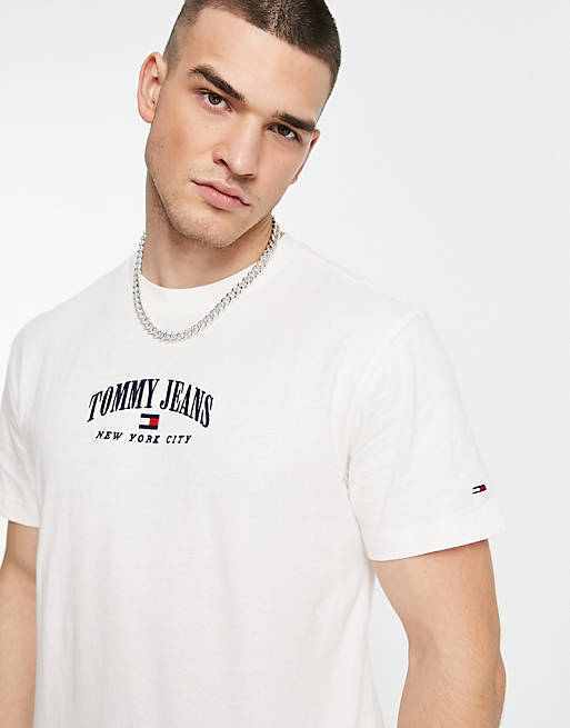 Tommy Jeans cotton small varsity logo classic fit t-shirt in off white ...