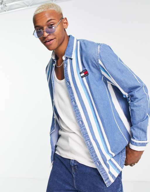 Tommy Jeans cotton striped denim shirt - MBLUE