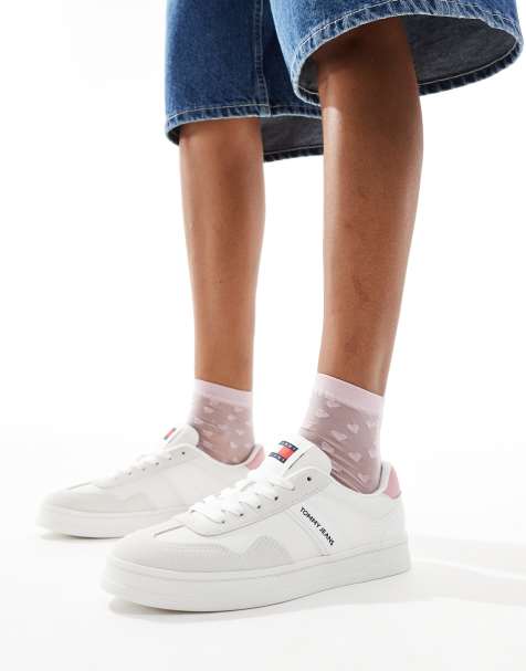 Tommy Jeans court sneakers in white and pink - view 1