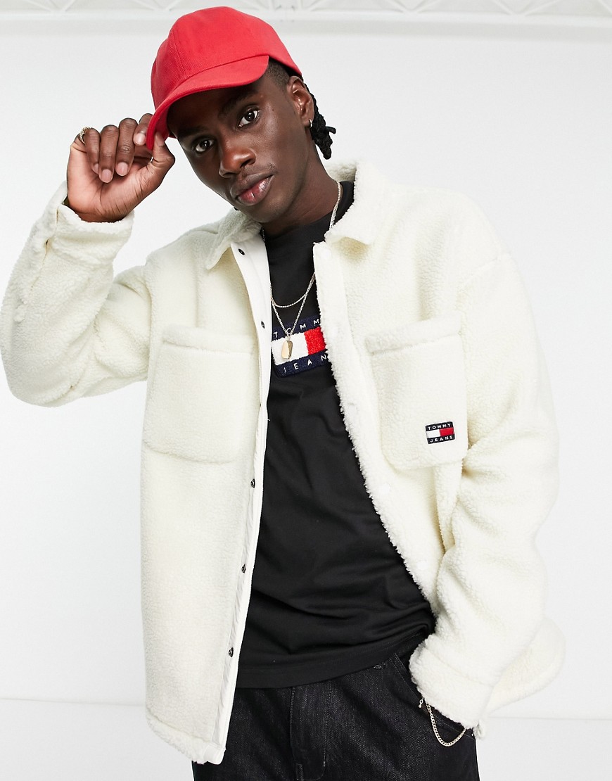 Tommy Jeans Cozy capsule sherpa overshirt in cream-White