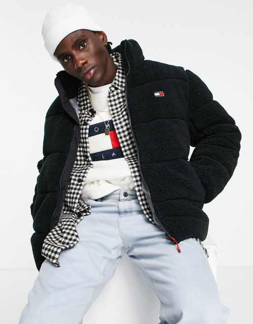 Tommy Jeans - Cozy Capsule - Sort dynejakke i imiteret lammeskind i afslappet pasform