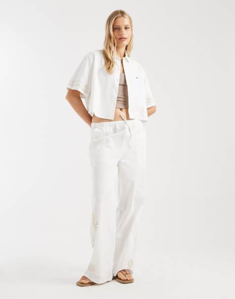 Tommy Jeans - Cremehvidt hørsæt med broderie anglaise - view 1