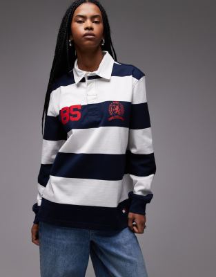 Tommy Jeans Crest Rugby Top In Blue