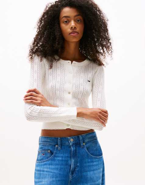 Tommy Jeans crew neck cardigan in ecru - view 1
