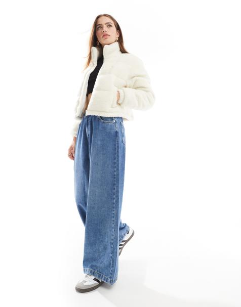 Tommy Jeans crop essential teddy puffer jacket in off white - view 1